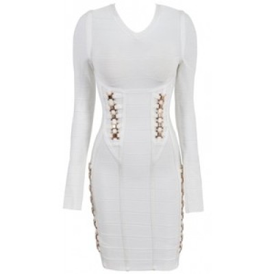 White Gold Embellished White Bandage Dress 